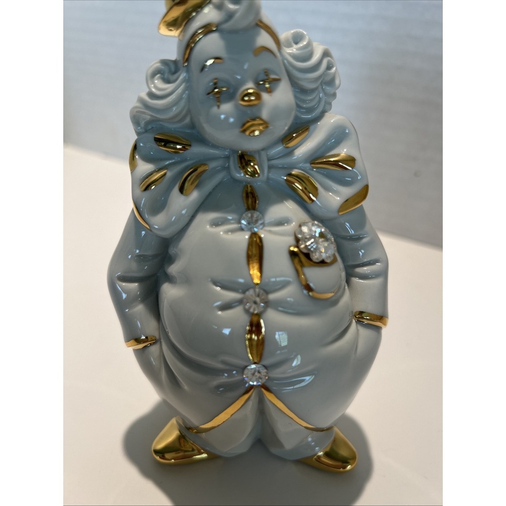Capodimonte  Porcelain Chubby‎ CLOWN Figurine Swarovski Crystal Gold Italy
